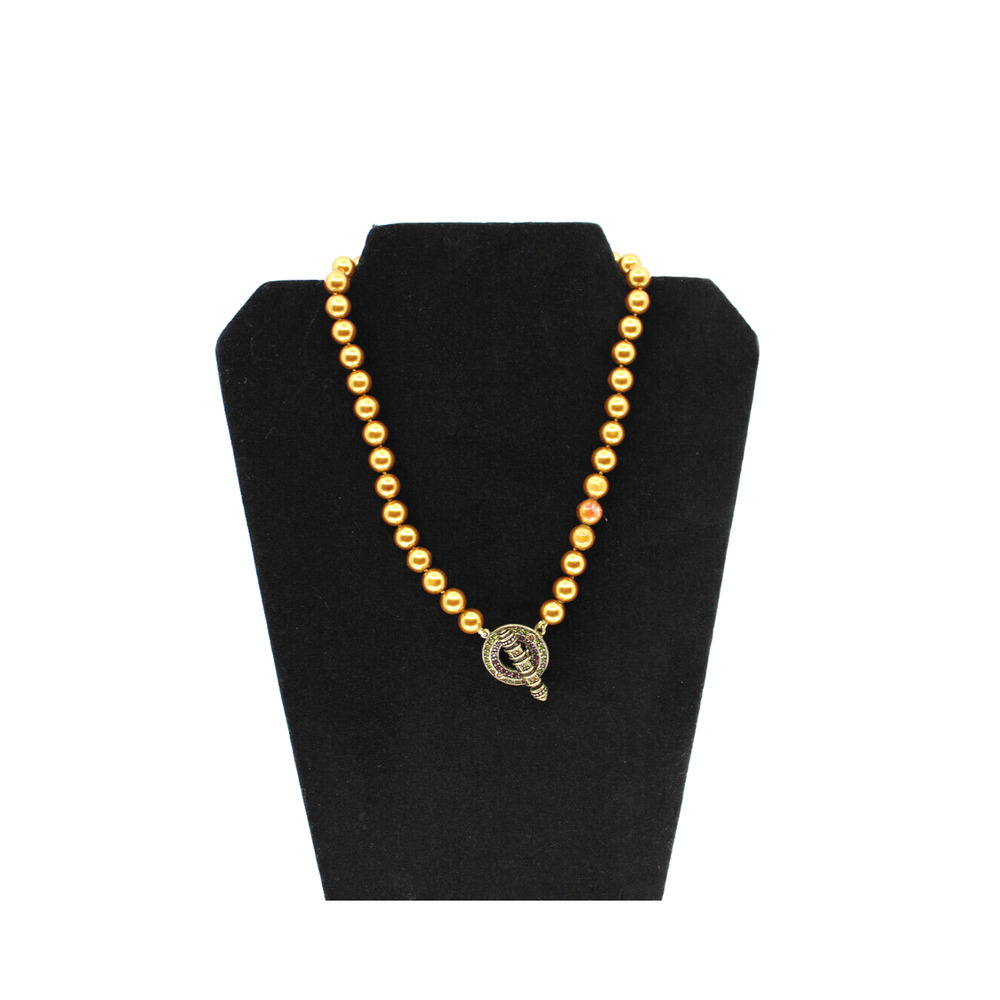 A5 Flawless HEIDI DAUS Faux Pearls Beaded Crystal Toggle Golden Necklace
